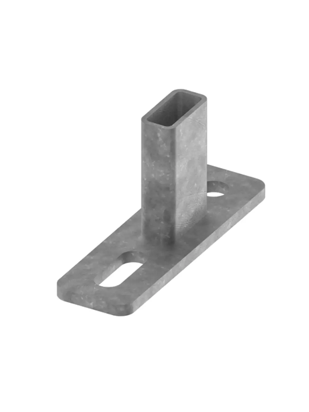 TECE Einsteckhalter aus Metall mit rechteckigem Aufnahmeprofil und flacher Basisplatte, die eine Halterung ermöglicht.